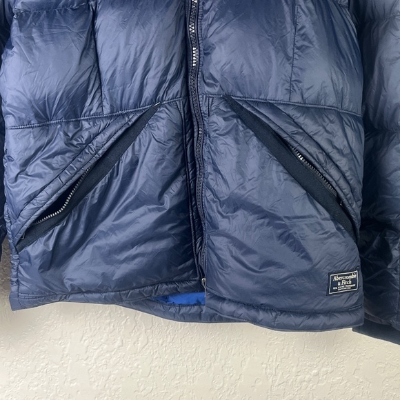 Abercrombie Fitch Women’s Duck Down Puff Jacket Sz M Hoodies 2 Way Zip Navy Blue - Picture 4 of 12